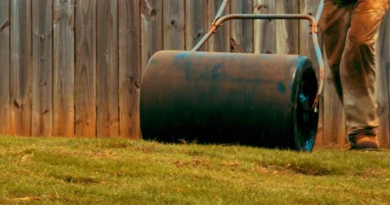 Lawn roller on a freshly finished yard